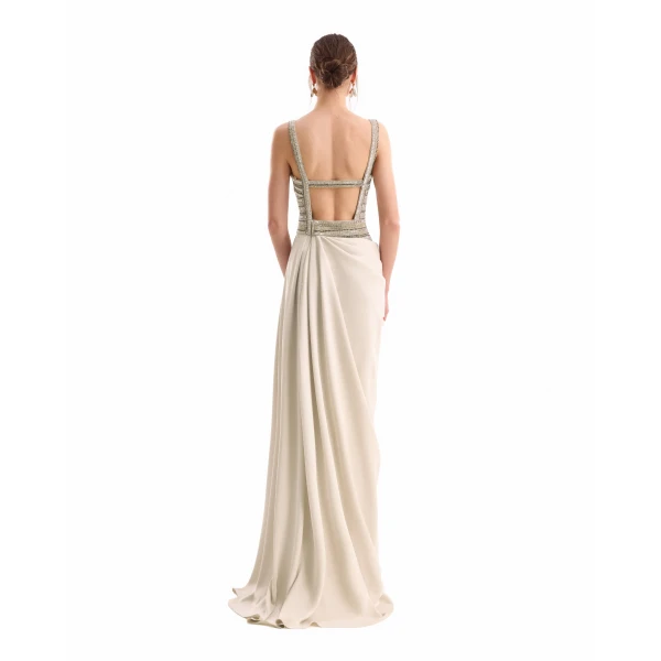 Gemy Maalouf Squared-Neck Beaded Dress, view 4