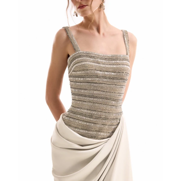 Gemy Maalouf Squared-Neck Beaded Dress, view 5