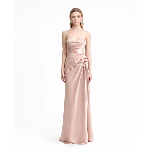 Gemy Maalouf Strapless Asymmetrical Draped Satin Dress, view 2