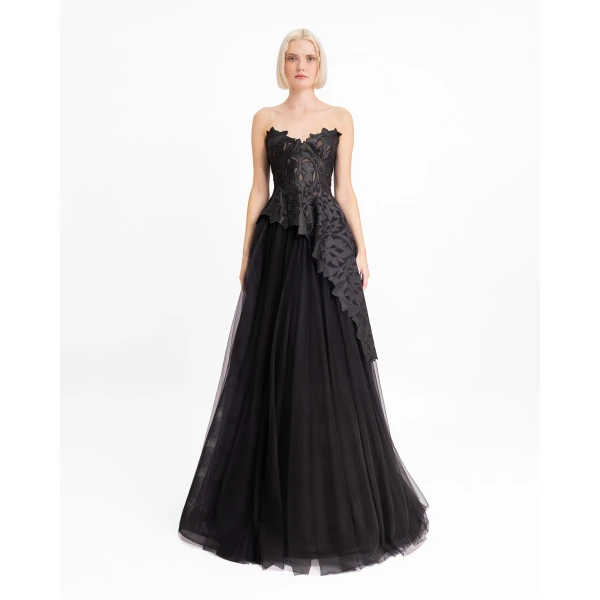 Gemy Maalouf Strapless Asymmetrical Top with Long Skirt, view 2