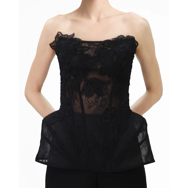 Gemy Maalouf Strapless Corset Top with Straight Pants, view 4