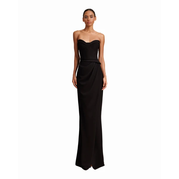 Gemy Maalouf Strapless Draped Black Crepe Dress, view 2