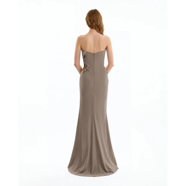 Gemy Maalouf Strapless Draped Dress with Beaded Floral Detail, view 3