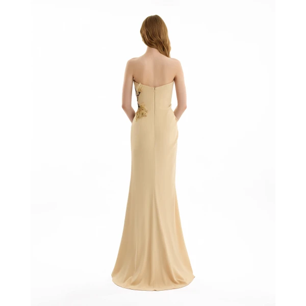 Gemy Maalouf Strapless Draped Dress with Beaded Floral Detail, view 3