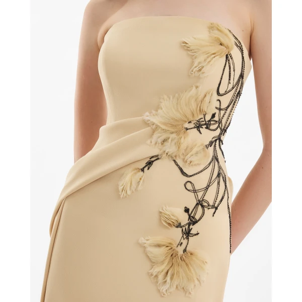 Gemy Maalouf Strapless Draped Dress with Beaded Floral Detail, view 4