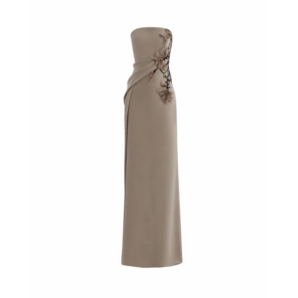 Gemy Maalouf Strapless Draped Dress with Beaded Floral Detail, view 5