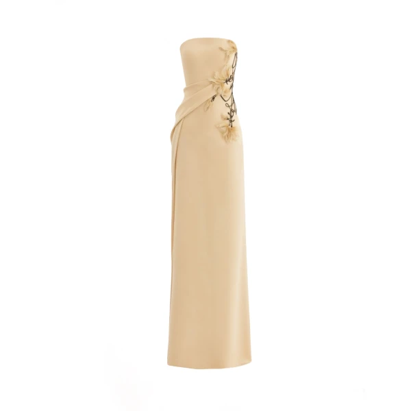Gemy Maalouf Strapless Draped Dress with Beaded Floral Detail, view 5