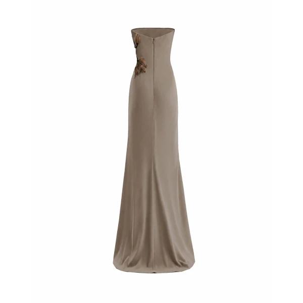 Gemy Maalouf Strapless Draped Dress with Beaded Floral Detail