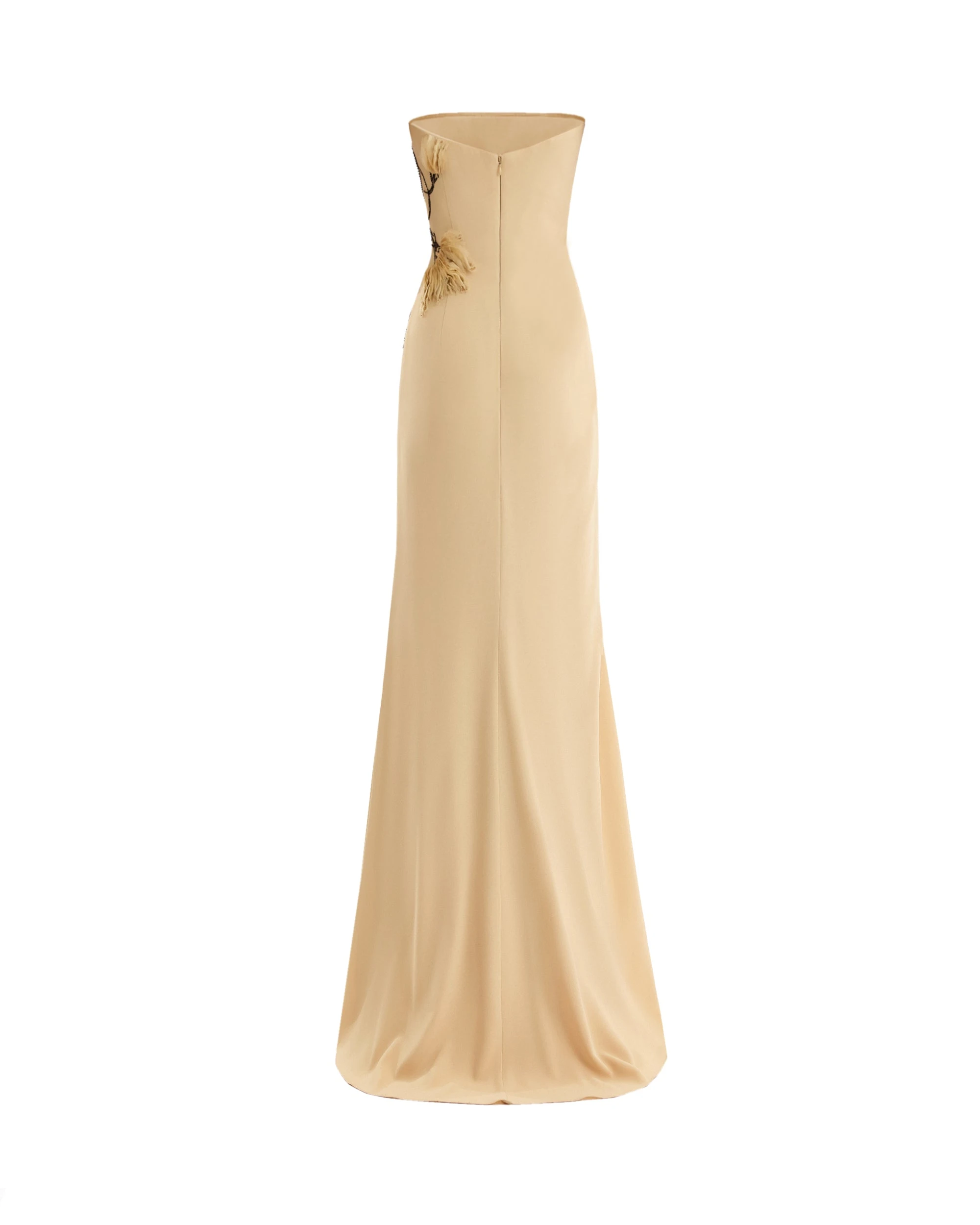 Gemy Maalouf Strapless Draped Dress with Beaded Floral Detail Gemy Maalouf Strapless Draped Dress with Beaded Floral Detail