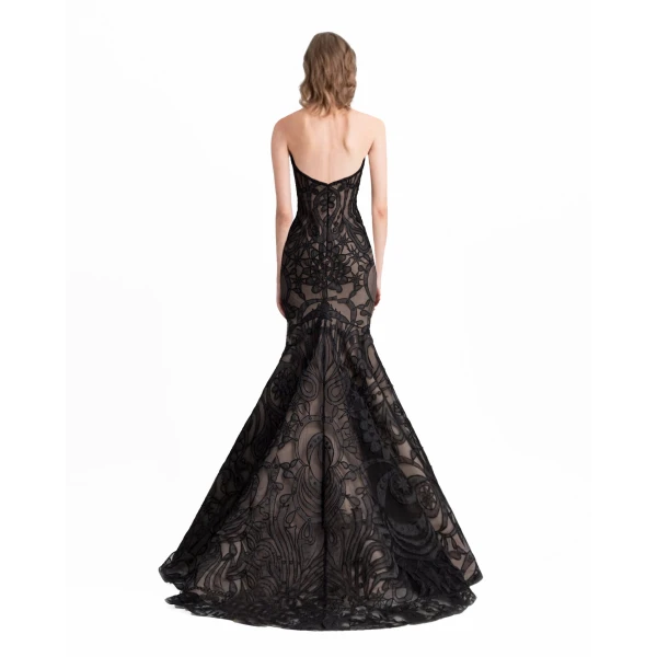 Gemy Maalouf Strapless Mermaid-Cut Lace Dress, view 3