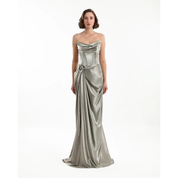 Gemy Maalouf Strapless Metallic Satin Dress, view 2