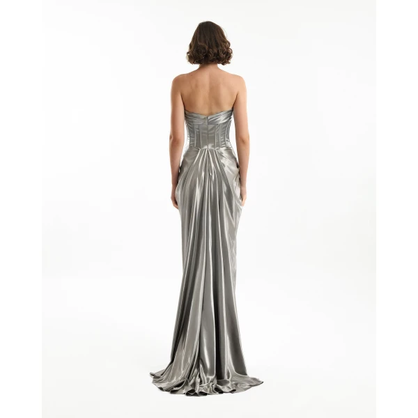 Gemy Maalouf Strapless Metallic Satin Dress, view 3