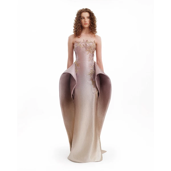 Gemy Maalouf Strapless Ombré Embroidered Gown, view 2