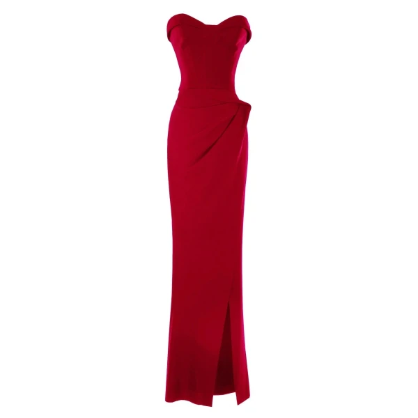 Gemy Maalouf Strapless Red Crepe Dress, view 5