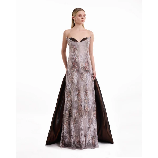 Gemy Maalouf Strapless Sculpted Neck Printed Dress, view 2