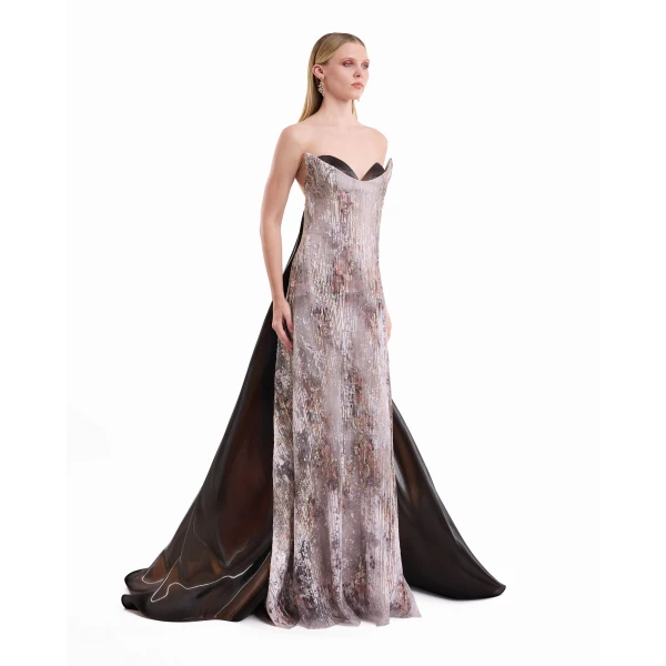 Gemy Maalouf Strapless Sculpted Neck Printed Dress, view 3