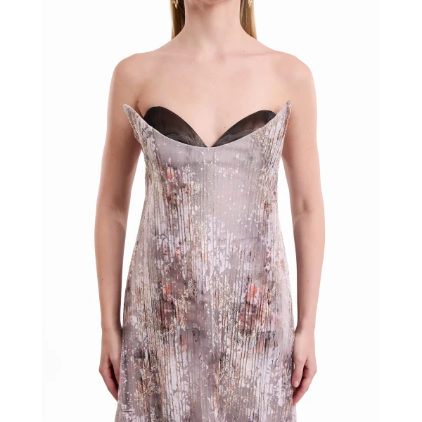 Gemy Maalouf Strapless Sculpted Neck Printed Dress, view 5