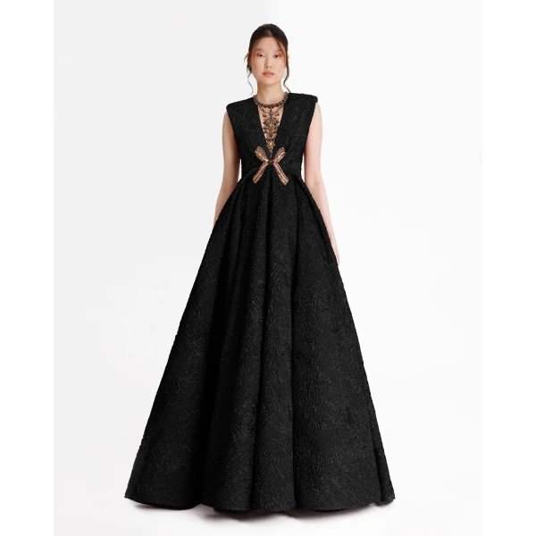 Gemy Maalouf Structured Shoulder Black Dress, view 2