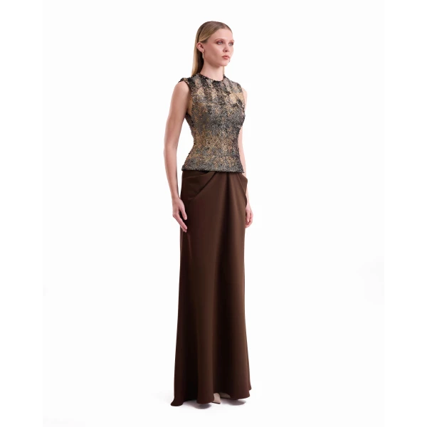 Gemy Maalouf Textured Bodice Draped Dress, view 3