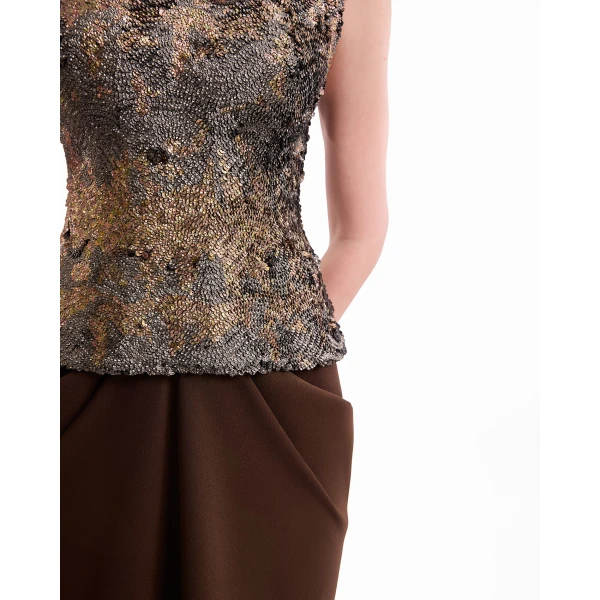 Gemy Maalouf Textured Bodice Draped Dress, view 5