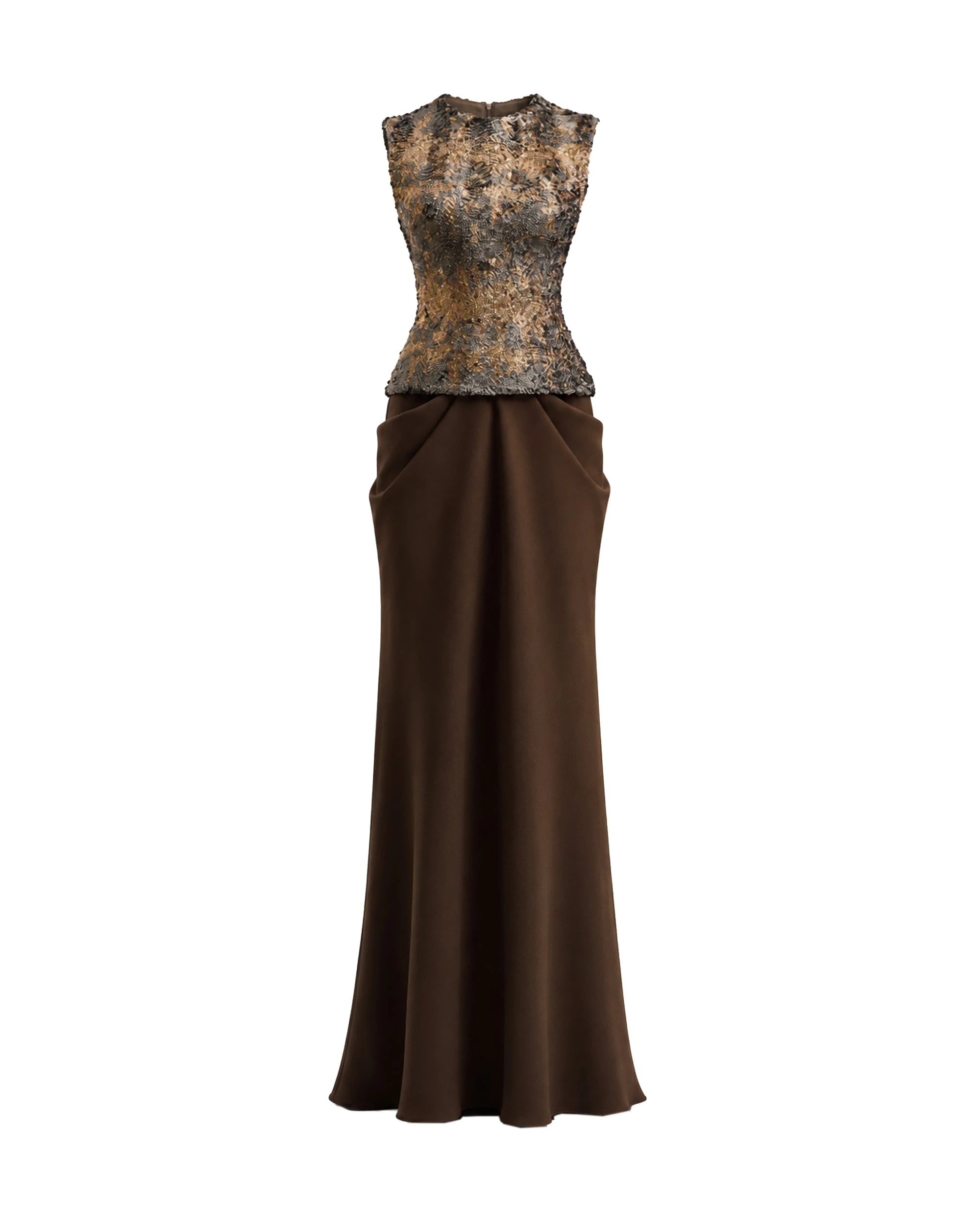 Gemy Maalouf Textured Bodice Draped Dress Gemy Maalouf Textured Bodice Draped Dress