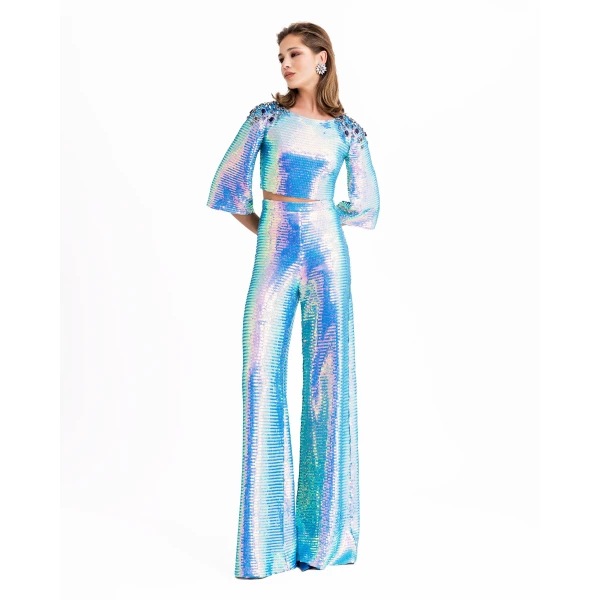 Gemy Maalouf Top With Beaded Shoulders And Pants, view 2