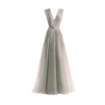 Gemy Maalouf V-Neck Devoré Striped Organza Dress Gemy Maalouf V-Neck Devoré Striped Organza Dress
