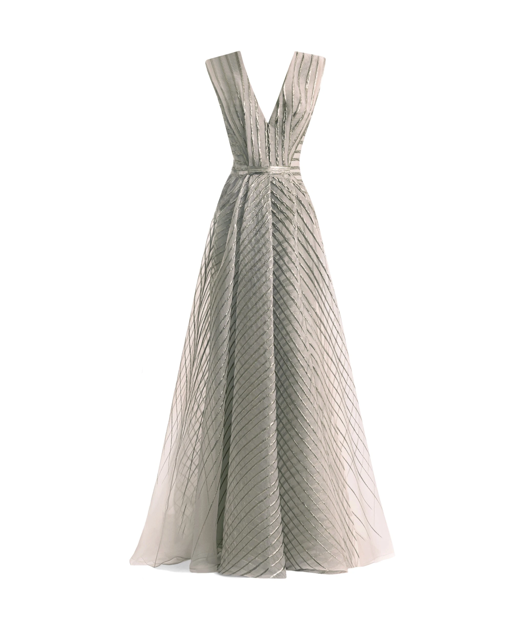 Gemy Maalouf V-Neck Devoré Striped Organza Dress Gemy Maalouf V-Neck Devoré Striped Organza Dress