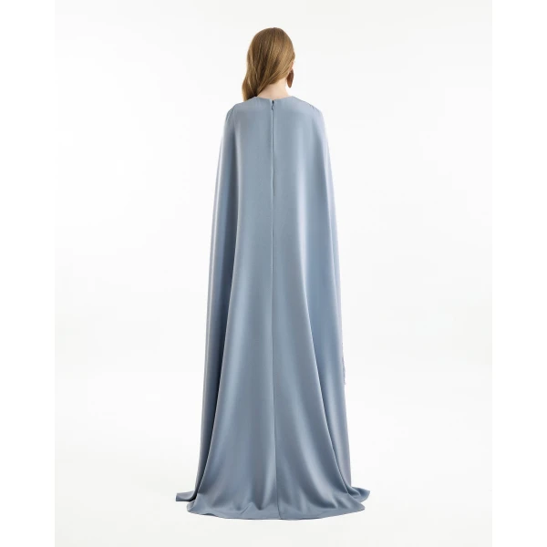 Gemy Maalouf V-Neck Dress with Embroidered Cape, view 3
