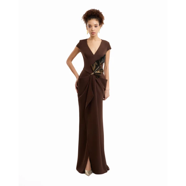Gemy Maalouf V-Neck Embellished Dress, view 2