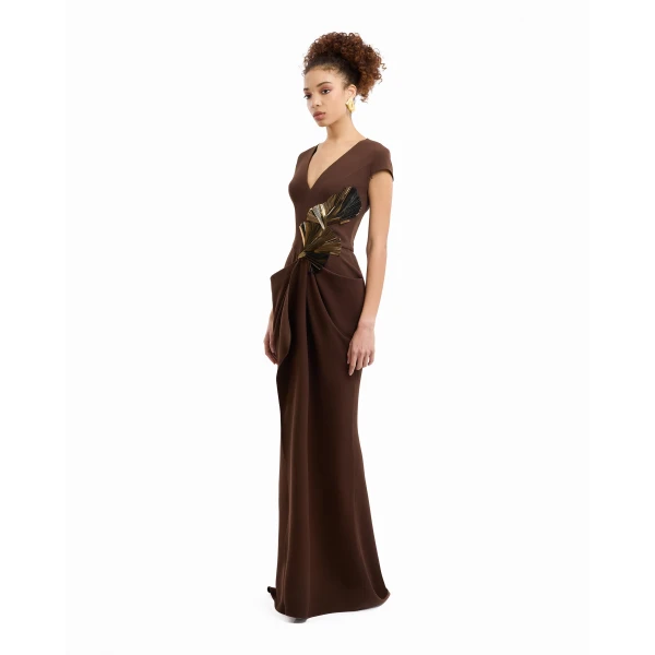 Gemy Maalouf V-Neck Embellished Dress, view 3
