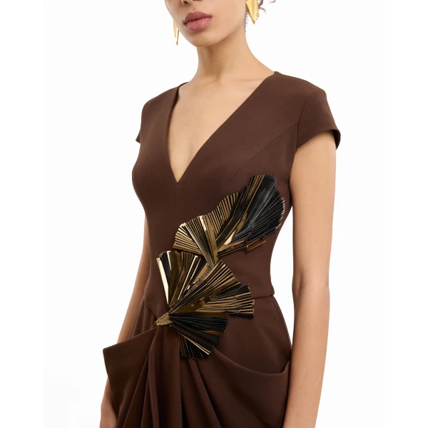 Gemy Maalouf V-Neck Embellished Dress, view 5
