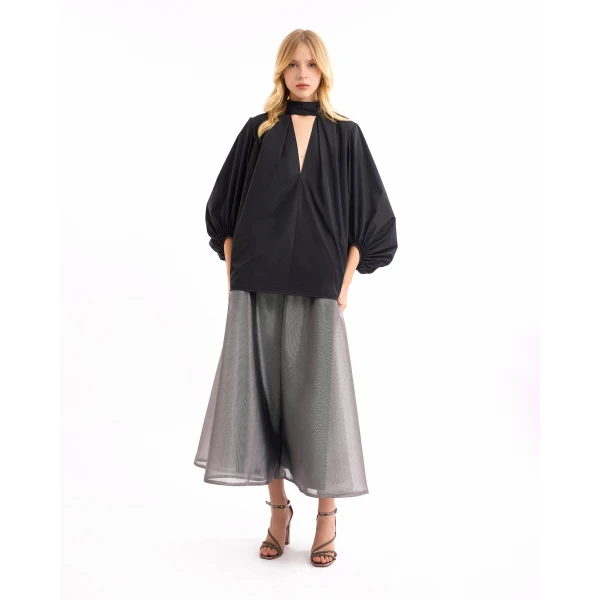 Gemy Maalouf V-Neck Puff Top with Metallic Skirt, view 2