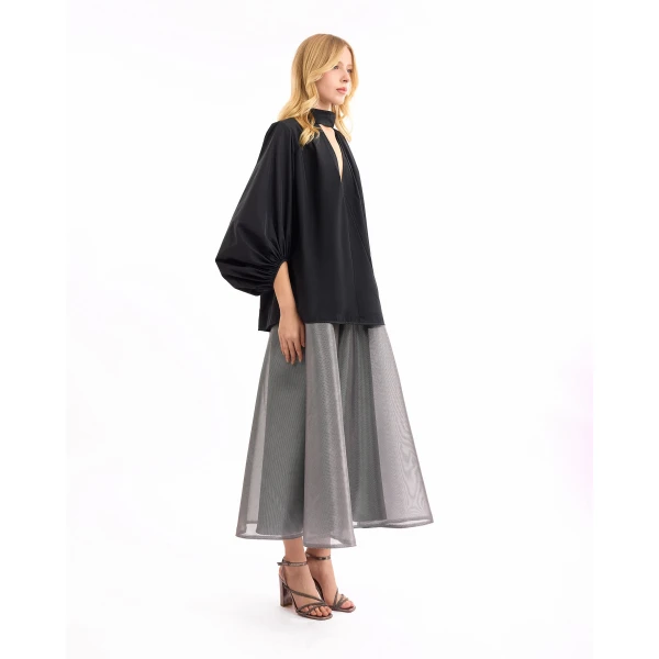 Gemy Maalouf V-Neck Puff Top with Metallic Skirt, view 3