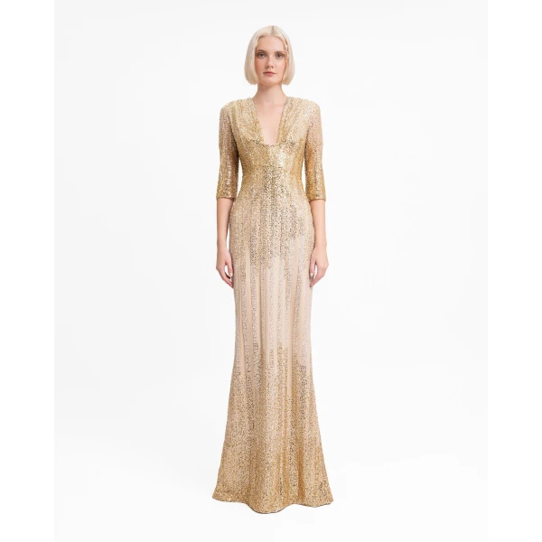 Gemy Maalouf V-Neck Three-Quarter Sleeve Dress, view 2