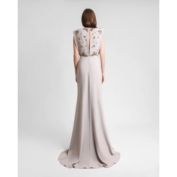 Gemy Maalouf V-Neckline Crepe Long Dress, view 3