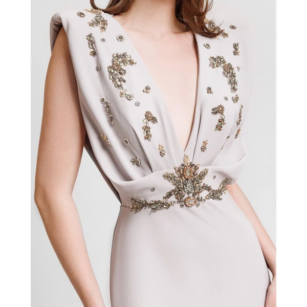 Gemy Maalouf V-Neckline Crepe Long Dress, view 4