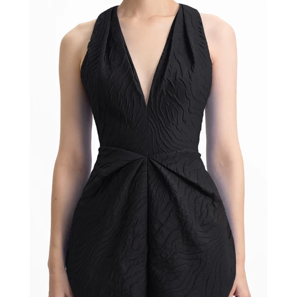 Gemy Maalouf V-Neckline Dress with Draped Waistline, view 4