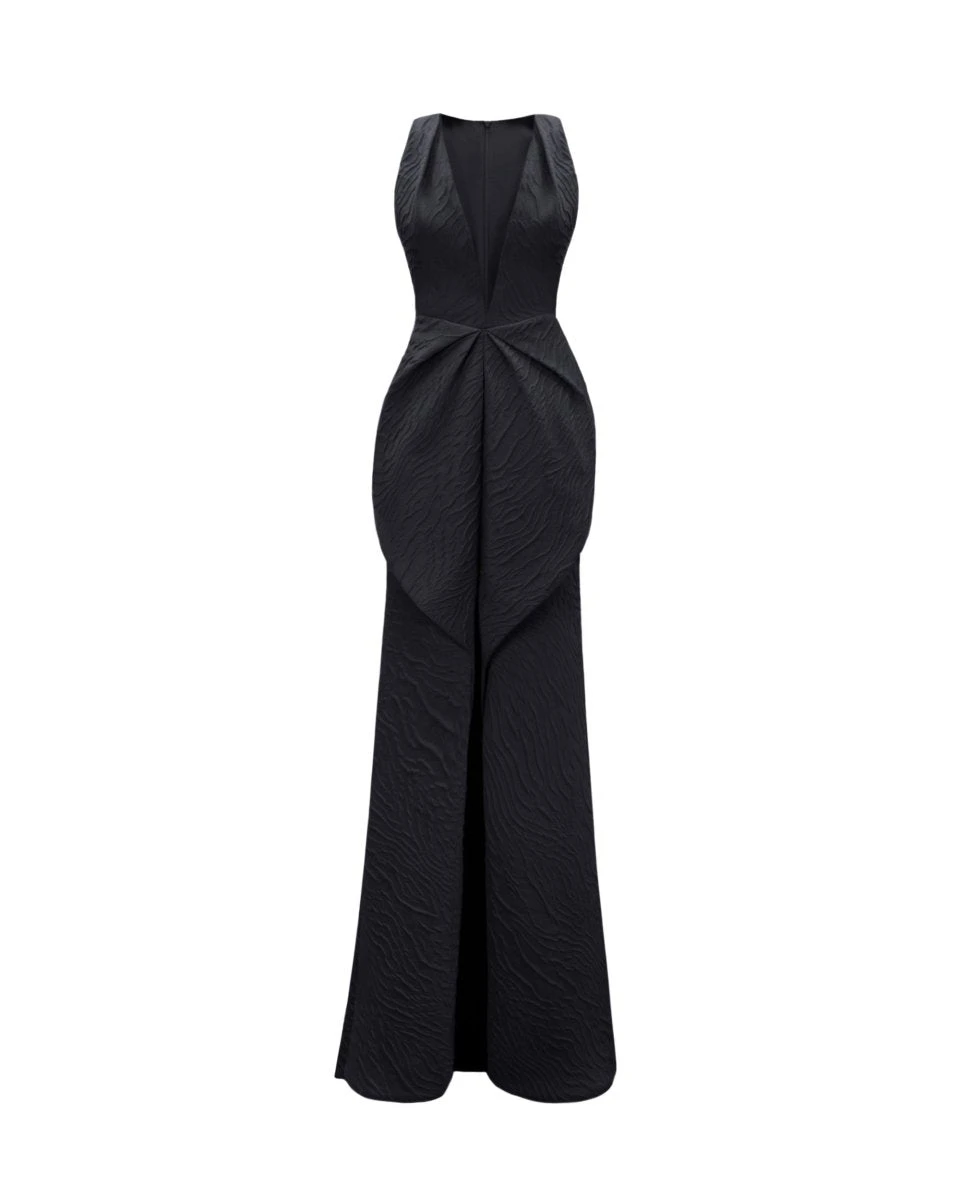 Gemy Maalouf V-Neckline Dress with Draped Waistline Gemy Maalouf V-Neckline Dress with Draped Waistline