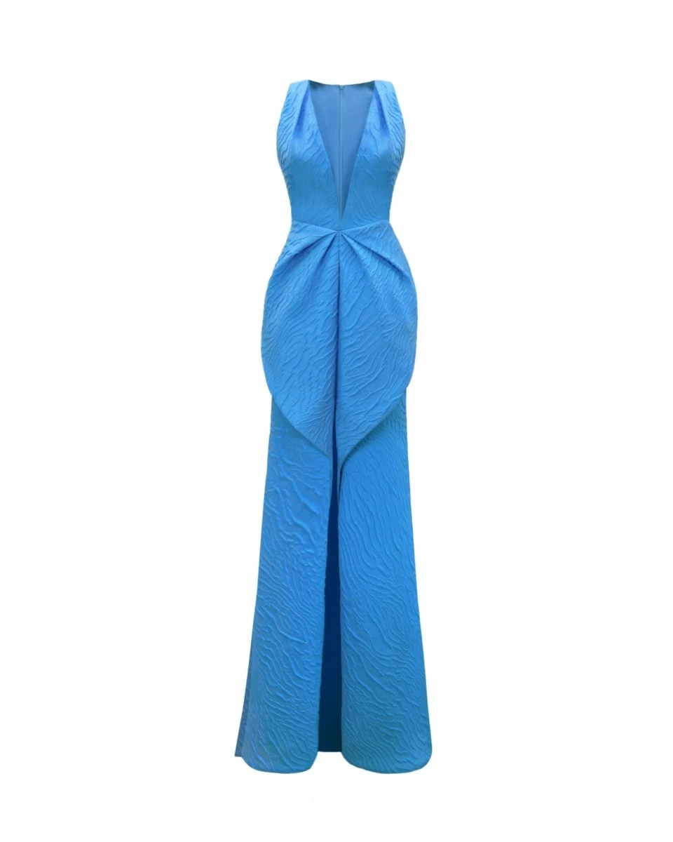 Gemy Maalouf V-Neckline Dress with Draped Waistline Gemy Maalouf V-Neckline Dress with Draped Waistline