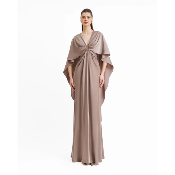 Gemy Maalouf V-neckline Taupe Dress, view 2