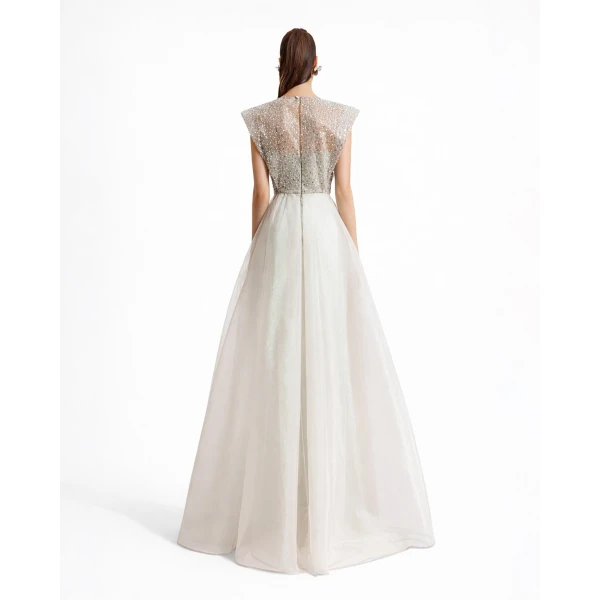 Gemy Maalouf Wide Shoulders V-neckline Dress, view 3
