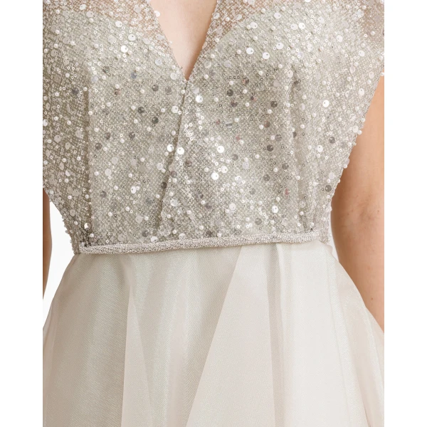 Gemy Maalouf Wide Shoulders V-neckline Dress, view 4