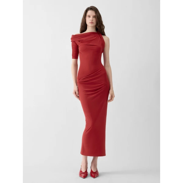 JACQUEMUS The Drapeado Dress in Dark Red, view 2
