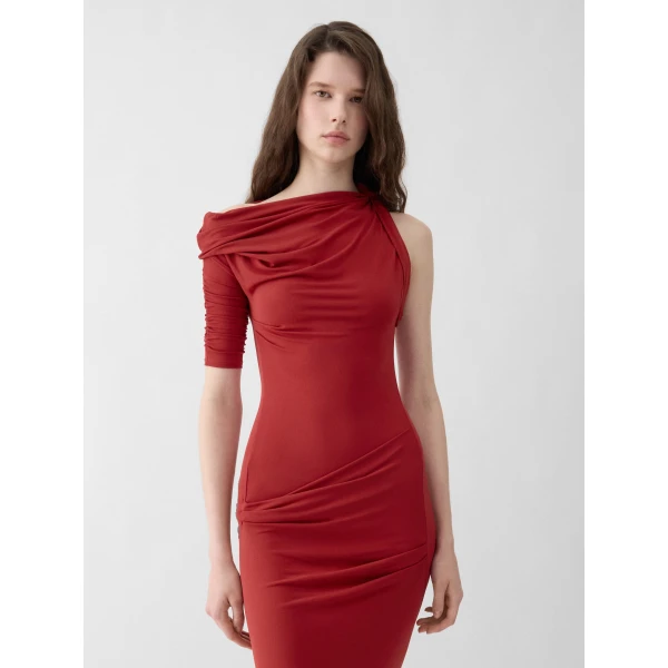 JACQUEMUS The Drapeado Dress in Dark Red, view 4