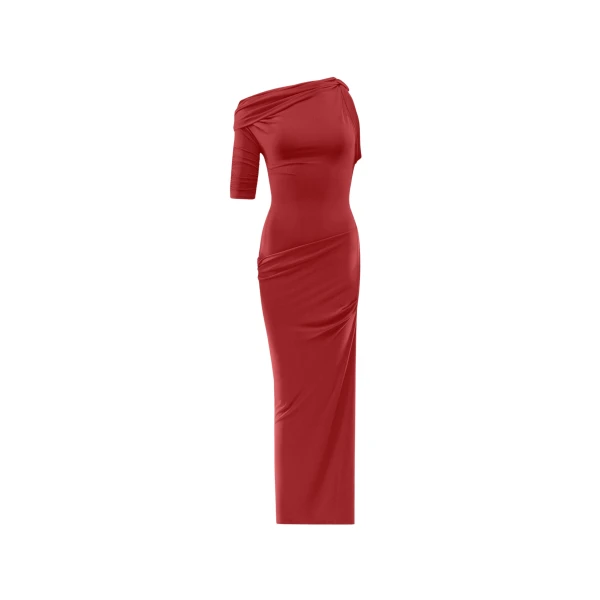 JACQUEMUS The Drapeado Dress in Dark Red