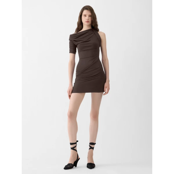JACQUEMUS The Drapeado Mini Dress in Dark Brown, view 2