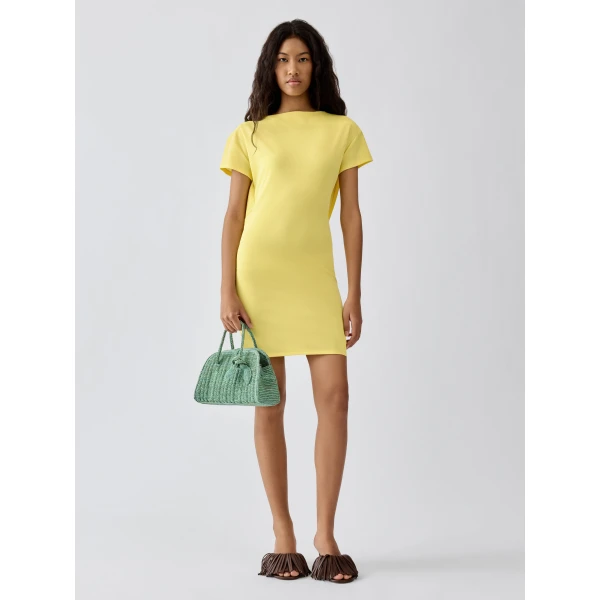JACQUEMUS The Mistral Short-Sleeve Dress in Yellow, view 2