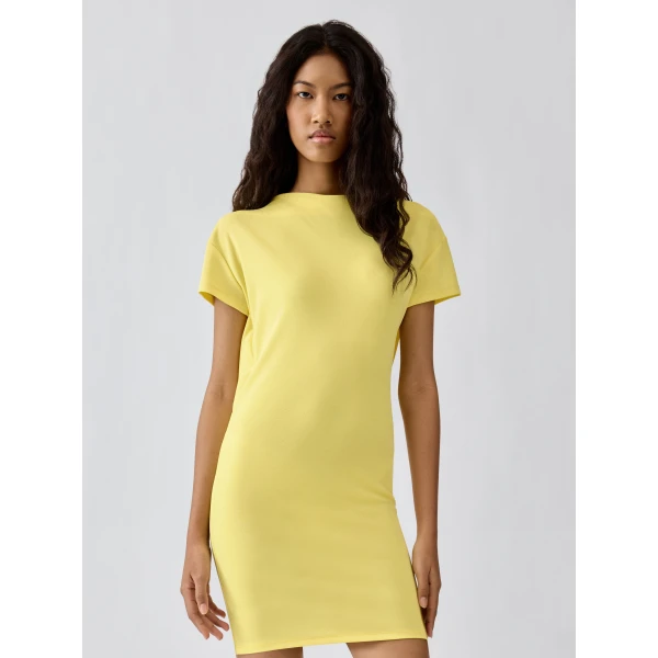 JACQUEMUS The Mistral Short-Sleeve Dress in Yellow, view 3