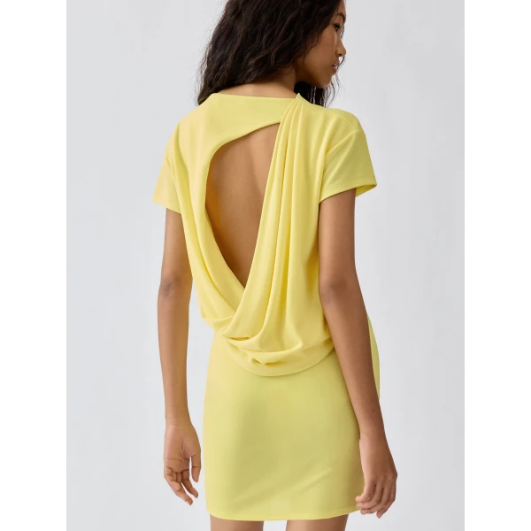 JACQUEMUS The Mistral Short-Sleeve Dress in Yellow, view 4